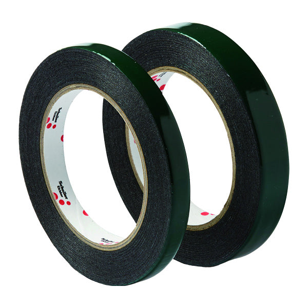 Dobbeltklæbende tape fra SeaTec, 19mm x 5m rulle, sort farve.
