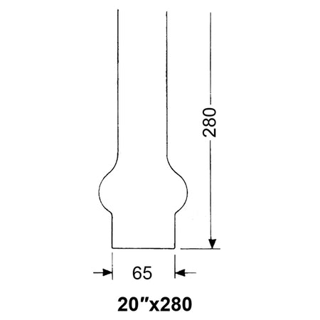DHR lampeglas i størrelse 65 x 280 mm, set fra siden med klart glas