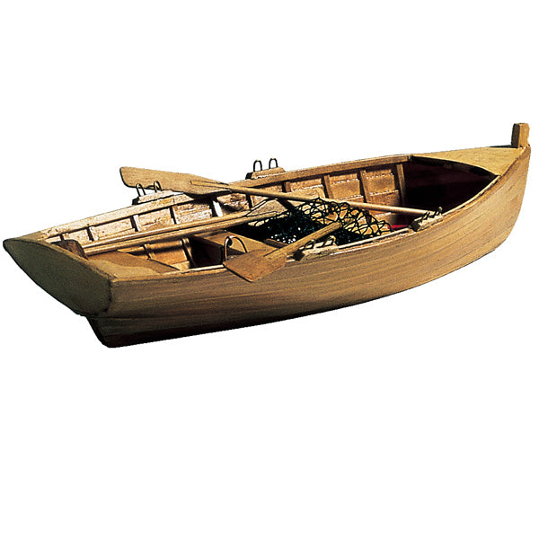 SeaTec modelbåd robåd i skarp fokus, 30x10 cm, præsenteret på en hvid baggrund.