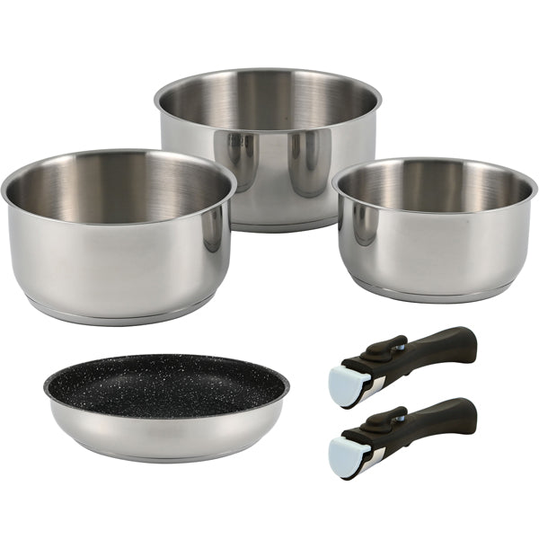 1852 grydesæt i rustfrit stål med non-stick belægning, set forfra.