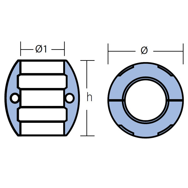 Tecnoseal zinkanode aksel i emballage, præsenteret på hvid baggrund.