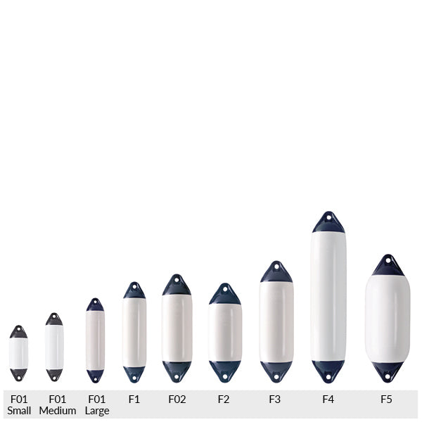 Polyform F02 fender placeret på kajen