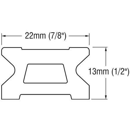 Detalje af Ronstan 22mm skødeskinne, set forfra