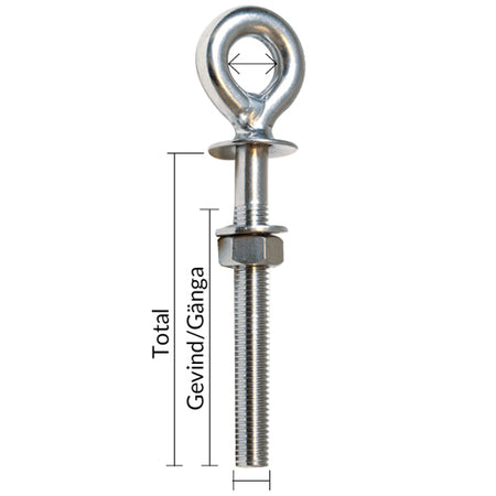 1852 øjebolt set fra siden, fremhæver diameter og længde