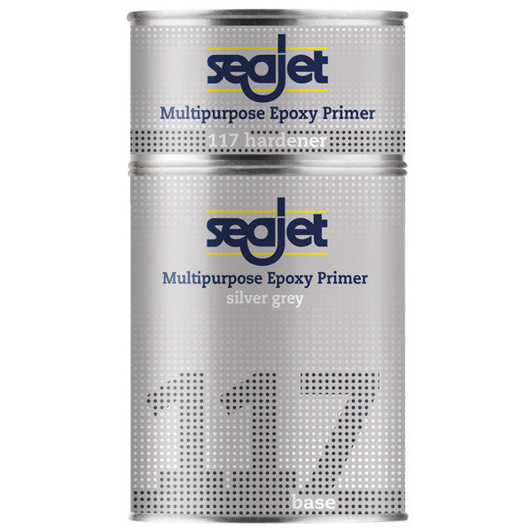 SeaJet 117 Epoxy Primer i sølvgrå farve i en 5L beholder