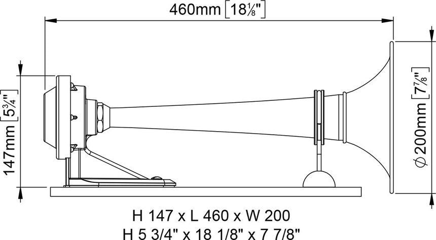 Foranstående udsigt af Marco 12V horn, designet til bådbrug.